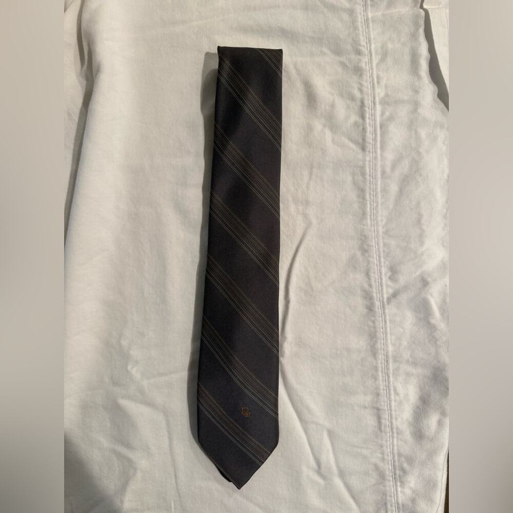 Christian Dior Gray Striped Silk Tie Men’s Designer Classic Formal Office - Picture 5 of 7